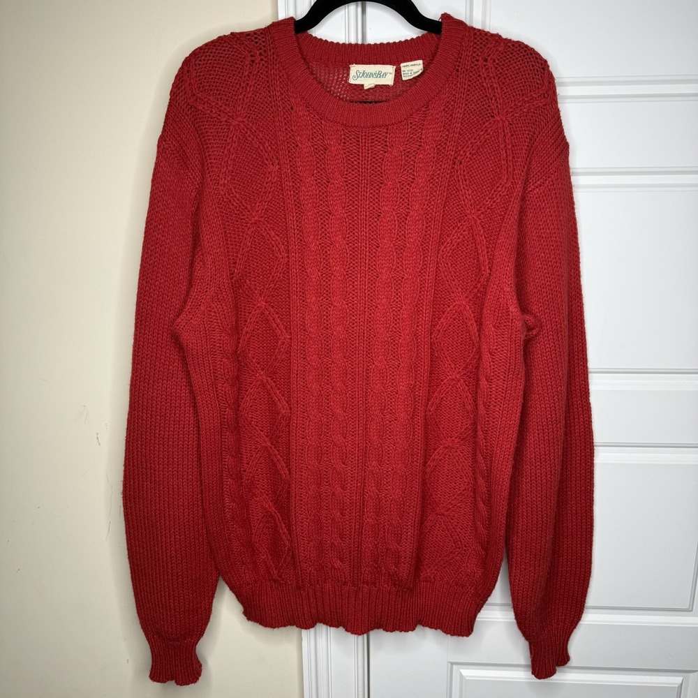 Vintage St Johns Bay Sweater Men's XL Tall Red Cable Knit Fisherman Acrylic